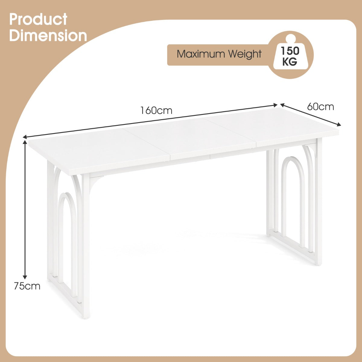 LIVSK Eettafel Modern - Ruim 160 x 60 cm - Geschikt voor 6-8 Personen - Gepubliceerd Metaal - Waterbestendig - Wit