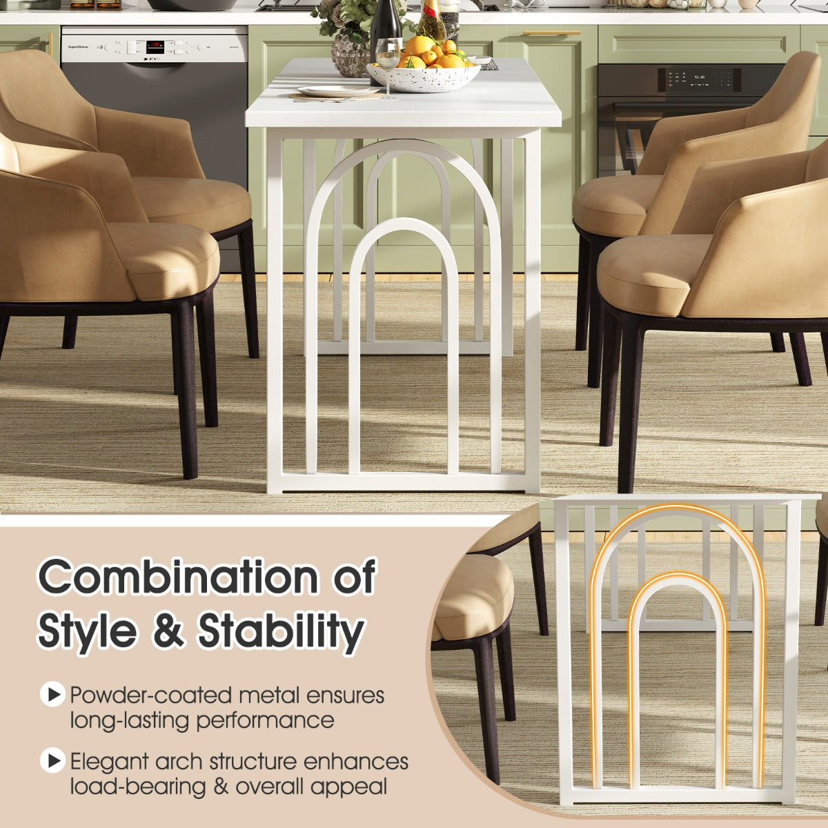 LIVSK Eettafel Modern - Ruim 160 x 60 cm - Geschikt voor 6-8 Personen - Gepubliceerd Metaal - Waterbestendig - Wit