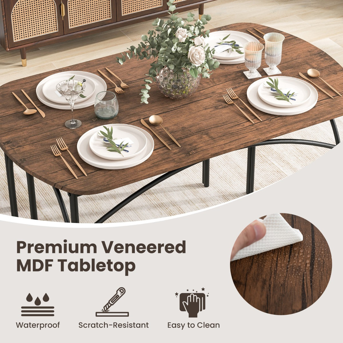 LIVSK 3-delige Eettafelset voor 4 Personen - Rechthoekige Tafel 120 x 70 x 76 cm - 2 Banken - Industriële Stijl - Bruin + Zwart