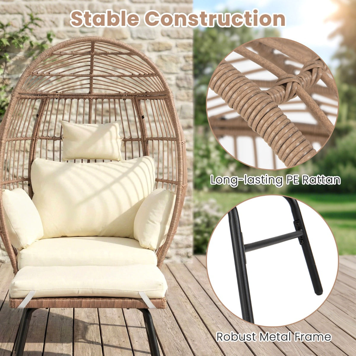 Livsk costway eierstoel rotan met voetenbank tuinligstoel loungestoel met comfortabele kussens en bekleding rotanfauteuil rotanstoel 4