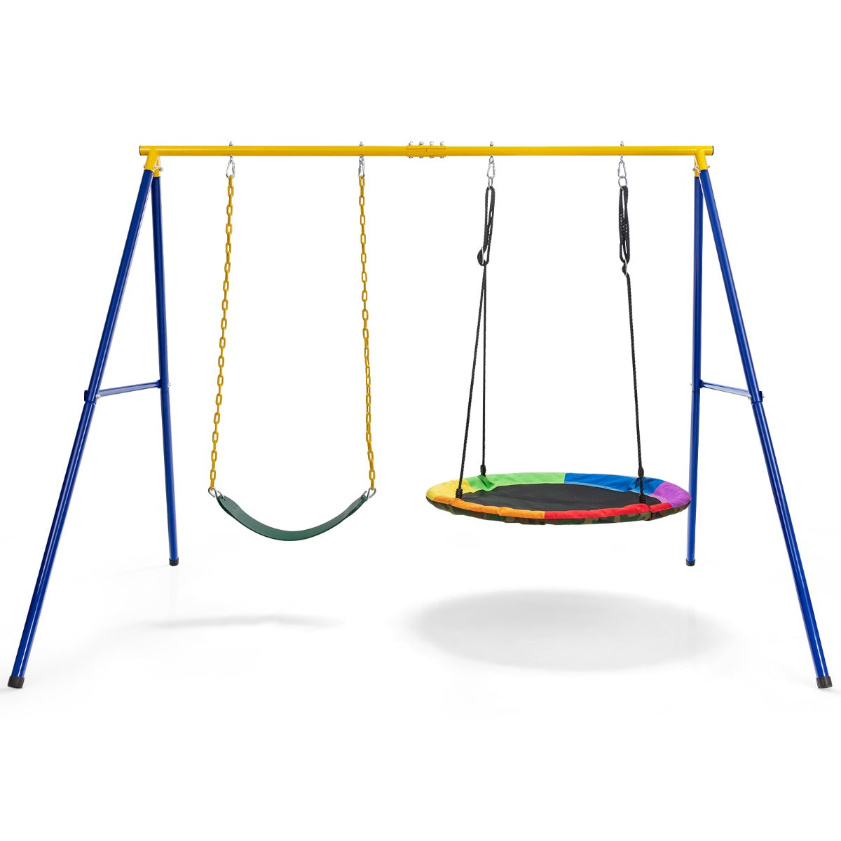 Livsk costway elastische schommels voor buitenparken en schommels met slijtvaste bekleding voor kinderdagverblijven schommels voor twee personen van staal en kleurrijke schommels voor kinderdagverblijven