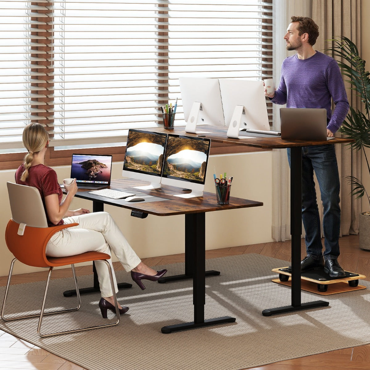 LIVSK Elektrisch Sta-bureau - In Hoogte Verstelbaar 72-116 cm - Ergonomisch met 3 Geheugenfuncties - 140 x 70 cm - Lichtbruin