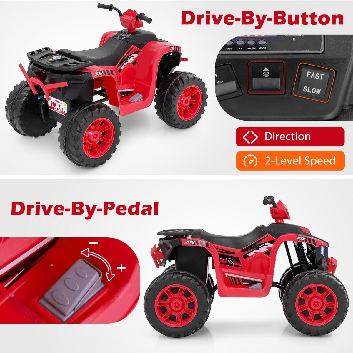 LIVSK Elektrische Quad voor Kinderen - 24V Accu - 2 Snelheden - Muziek en Radio - Veilig en Stabiel - Rood