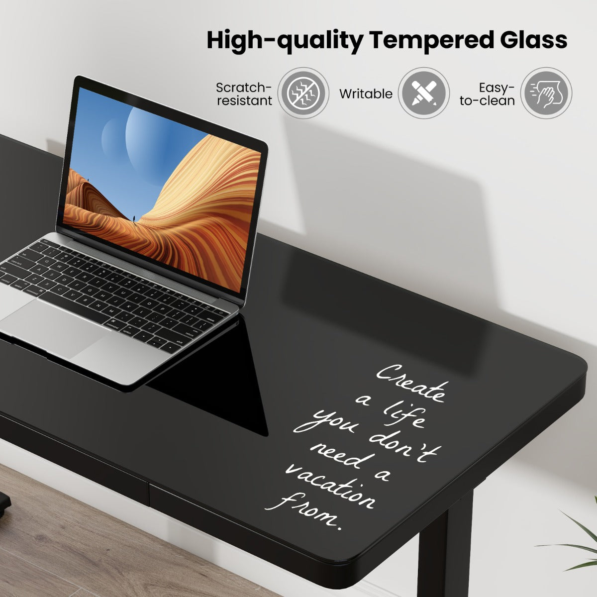LIVSK Elektrisch Zit-Sta Bureau - Gehard Glas Blad - Verstelbare Hoogte met Geheugenposities - USB/Type-C - Wit/Zwart