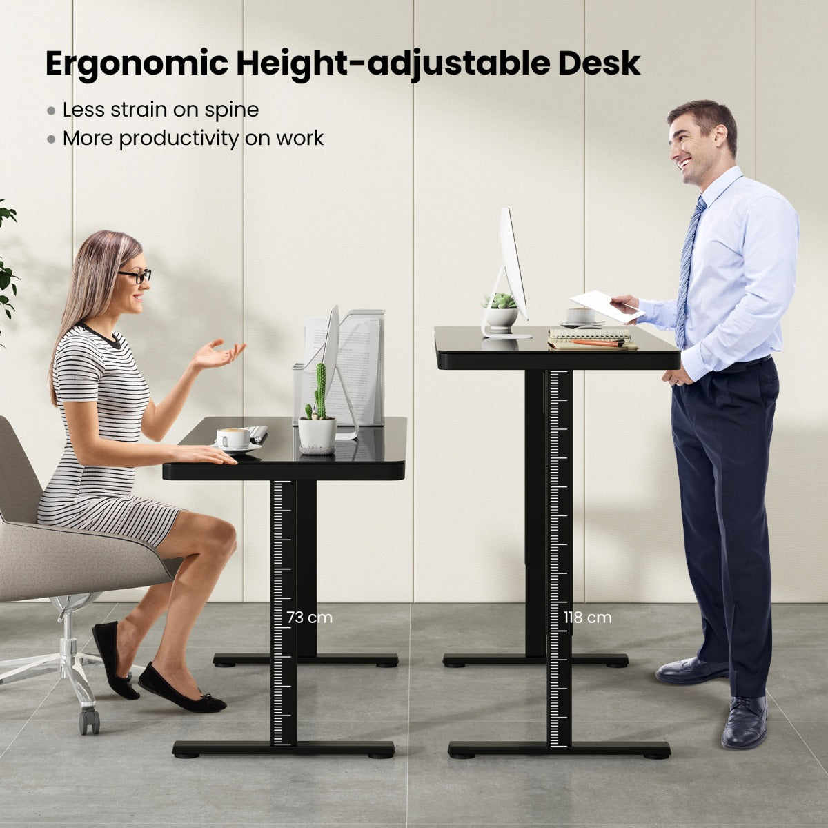 LIVSK Elektrisch Zit-Sta Bureau - Gehard Glas Blad - Verstelbare Hoogte met Geheugenposities - USB/Type-C - Wit/Zwart