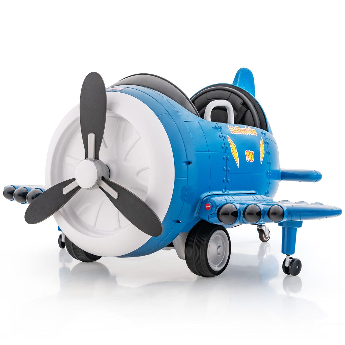 LIVSK Elektrisch Vliegtuig voor Kinderen - Afstandsbediening, Geluidseffecten, Inklapbare Vleugels - Tot 30 kg - Blauw + Wit