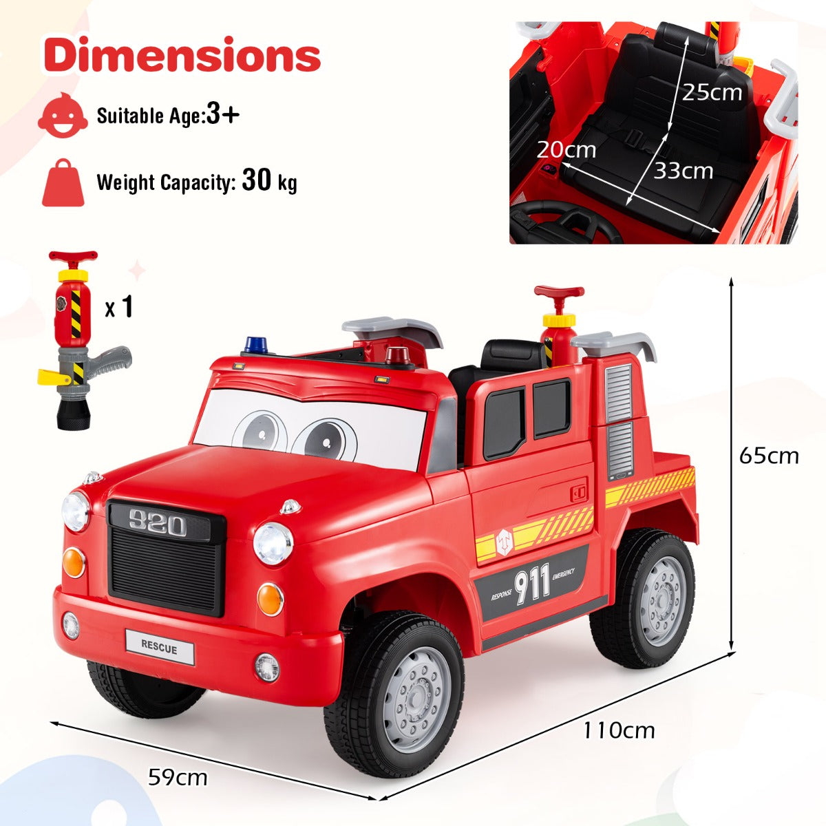 Livsk costway elektrische brandweerwagen voor kinderen 12v elektrisch voertuig 1 1