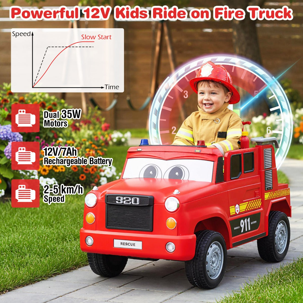 Livsk costway elektrische brandweerwagen voor kinderen 12v elektrisch voertuig 2