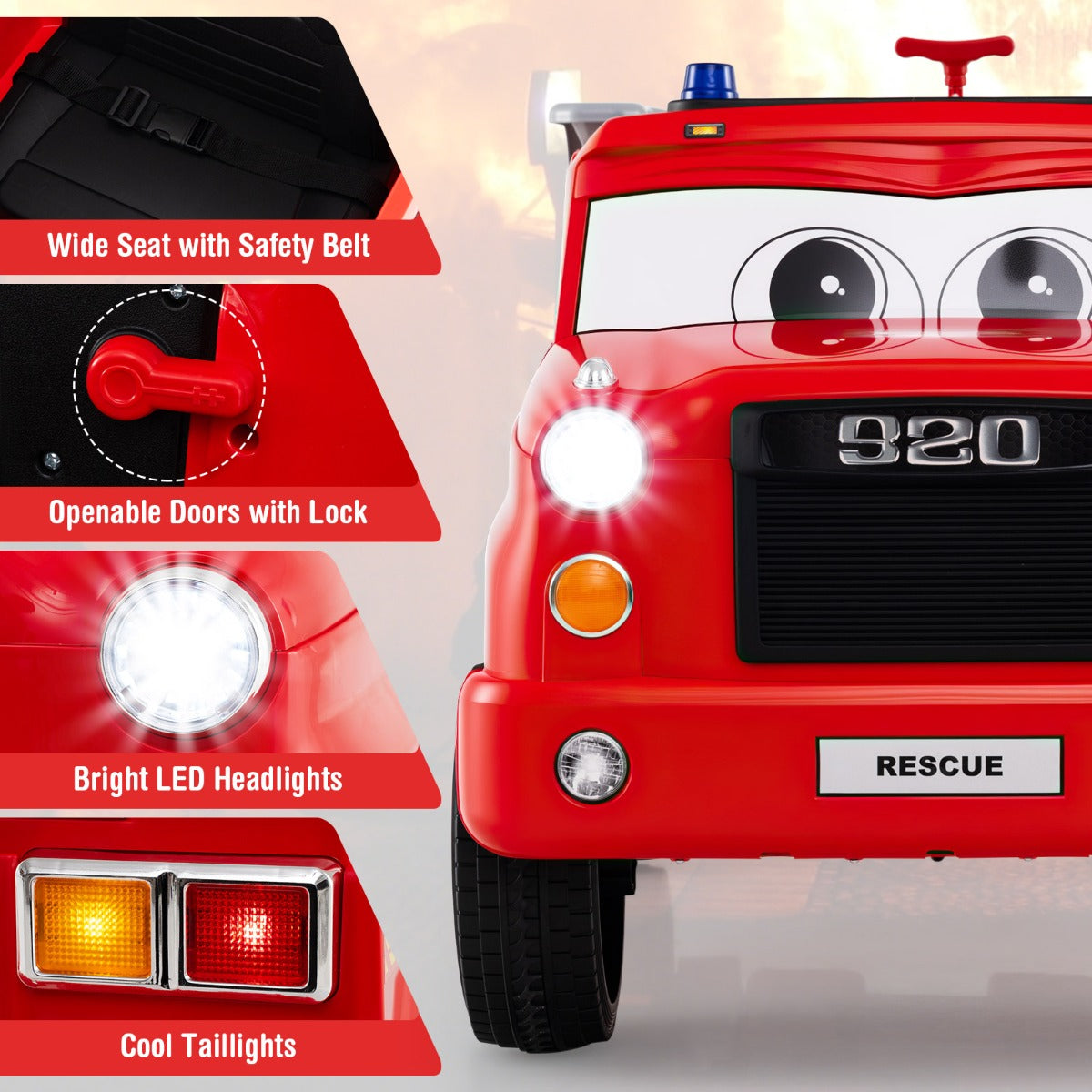 Livsk costway elektrische brandweerwagen voor kinderen 12v elektrisch voertuig 5