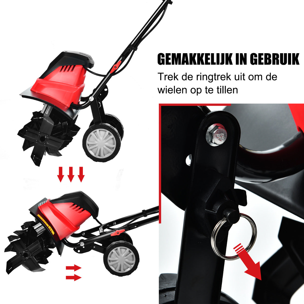 LIVSK Minicultivator Elektrisch - 13,5A Motor - 6 Messen - 43 cm Werkbreedte - 22 cm Werkdiepte - Veilig en Opvouwbaar -