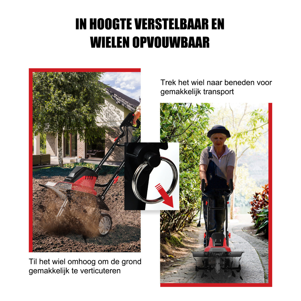 LIVSK Minicultivator Elektrisch - 13,5A Motor - 6 Messen - 43 cm Werkbreedte - 22 cm Werkdiepte - Veilig en Opvouwbaar -