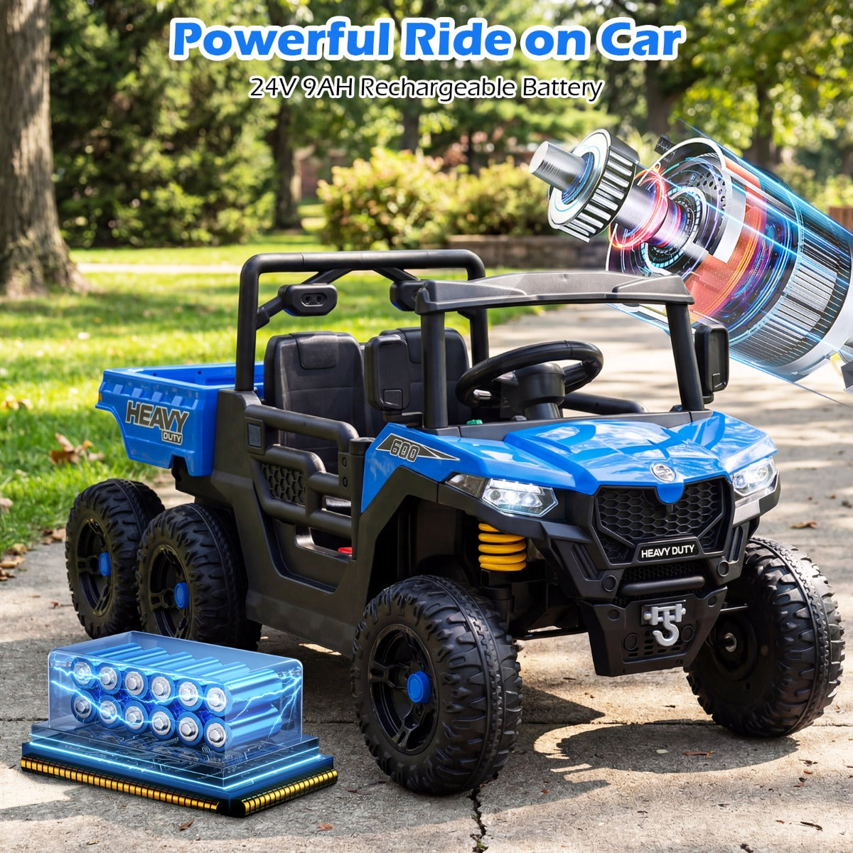 Livsk costway elektrische kiepwagen 24v elektrische auto met kiepbak afstandsbediening muziek verhalen marineblauw 5