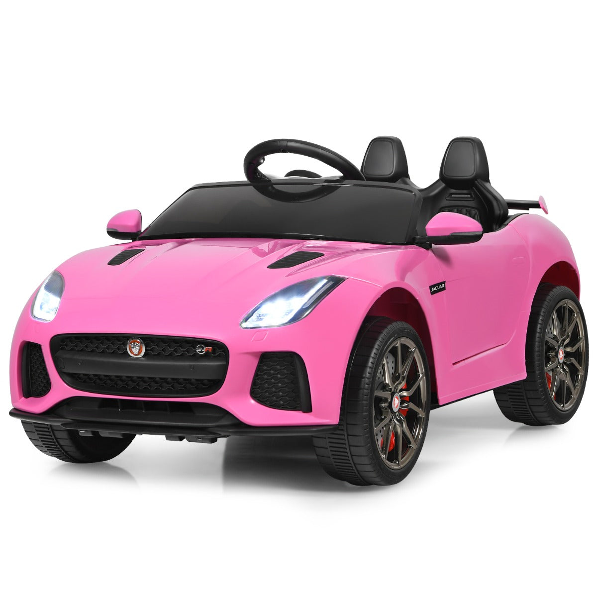 LIVSK Elektrische Jaguar Kinderauto met Afstandsbediening - Realistische Koplampen - Muziek & Verhalen - Veiligheidsgordel - Roze