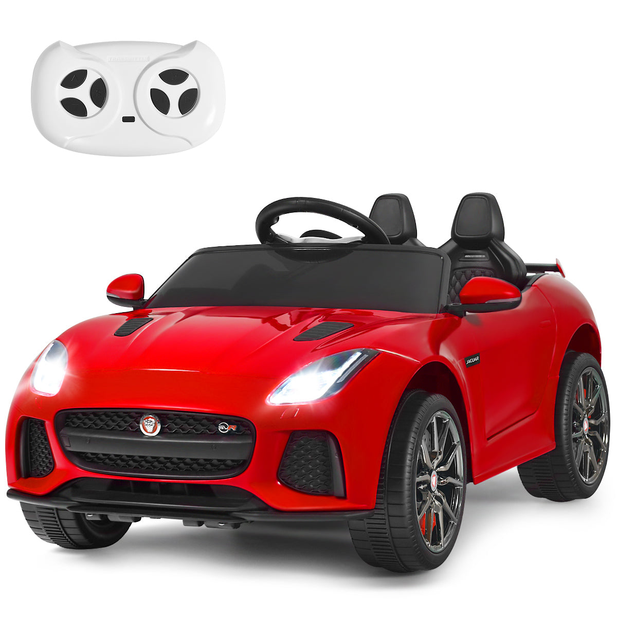 LIVSK Jaguar Kinderauto - Elektrisch met Afstandsbediening - Muziekfunctie - Veiligheidsriem - Tot 25 kg - Rood