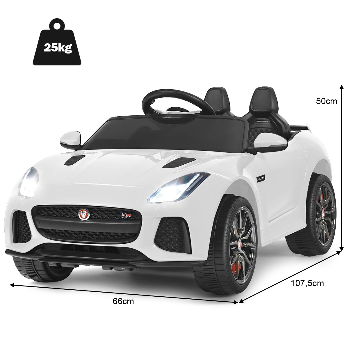 LIVSK Jaguar Kinderauto met Afstandsbediening - Realistisch Design - MP3/USB Aansluiting - Veiligheidsgordel - Wit