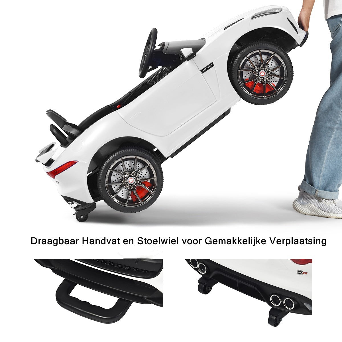 LIVSK Jaguar Kinderauto met Afstandsbediening - Realistisch Design - MP3/USB Aansluiting - Veiligheidsgordel - Wit