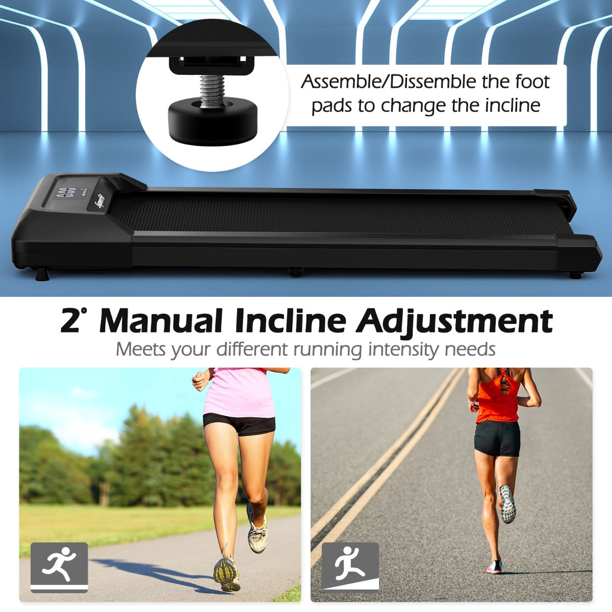 Livsk costway elektrische loopband 1 tot 6 km h met wielen 120 kg draagvermogen kantelbare loopband met afstandsbediening onder het bureau of bed zwart 6