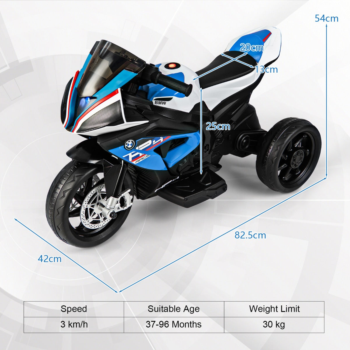 LIVSK 3-wiel Kindermotorfiets - Realistische Rijervaring - Muziek & Geluid - Ergonomisch Zadel - Voor Kinderen 3-8 jaar - Blauw