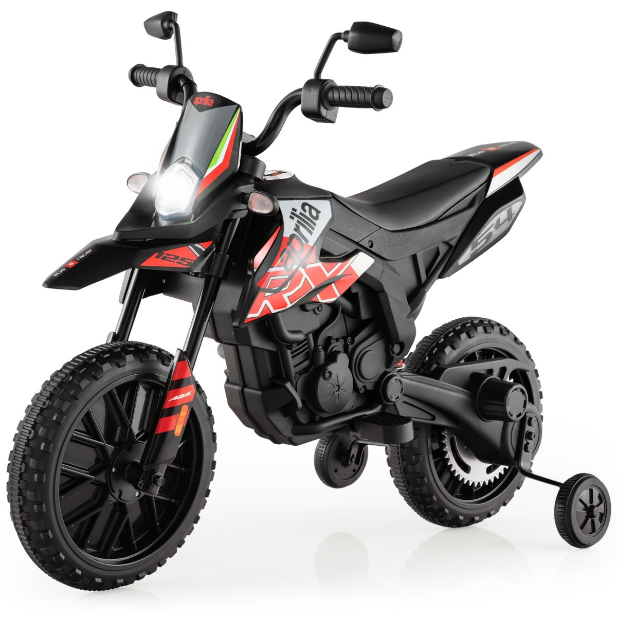 LIVSK Elektrische Motorfiets met Aprilia-licentie - 2 Motoren - Muziek en USB - Voor Kinderen 3-8 Jaar - Rood