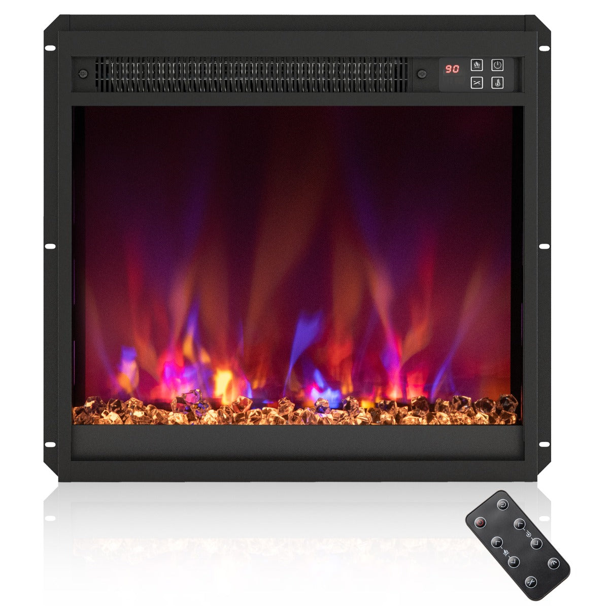 Livsk costway elektrische open haard inbouwhaard 1500 w met afstandsbediening timer 05 9 uur instelbare kleur van vlammen en sintels 49cm