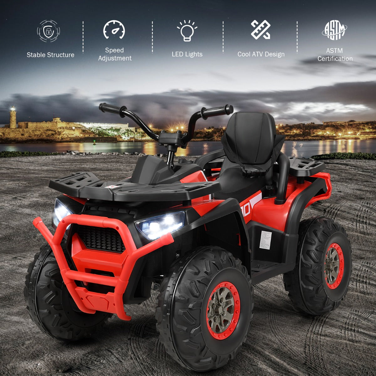 LIVSK Elektrische Quad voor Kinderen - Eenvoudige Bediening - Ingebouwde Muziek - Geschikt voor Elk Terrrein - Tot 50 kg - Zwart