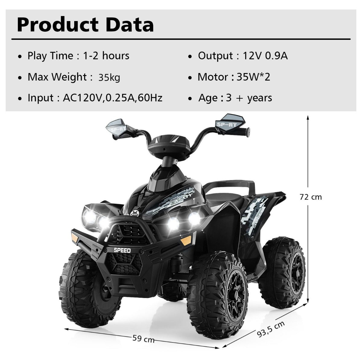 Livsk costway elektrische quad voor kinderen 12 v met muziek claxon en led koplamp kinderquad 22 43 km u voor peuters vanaf 3 jaar