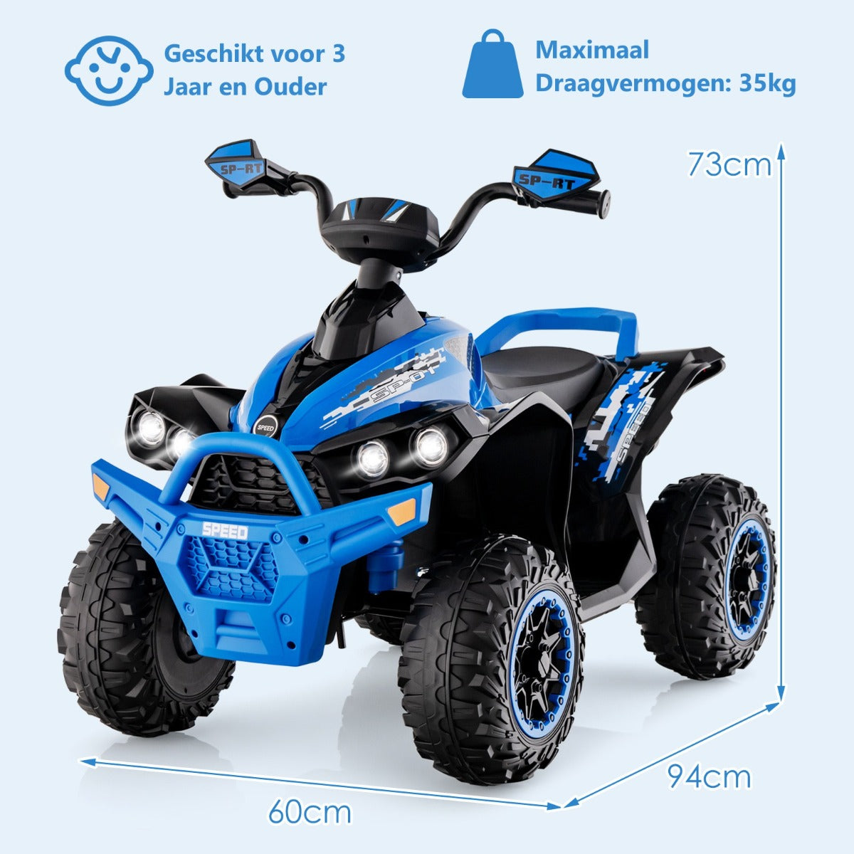 LIVSK Elektrische Kinderauto - Veiligheidsgrepen - Softstarttechnologie - LED-verlichting - Voor Kinderen 3-8 Jaar - Marineblauw