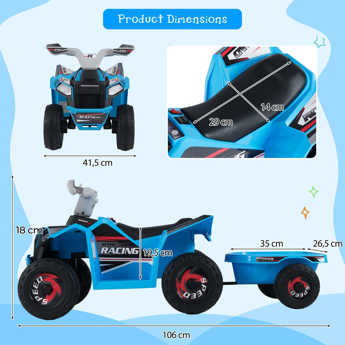 Livsk costway elektrische quad voor kinderen 6 v quad voor kinderen 2 3 km u blauw 2