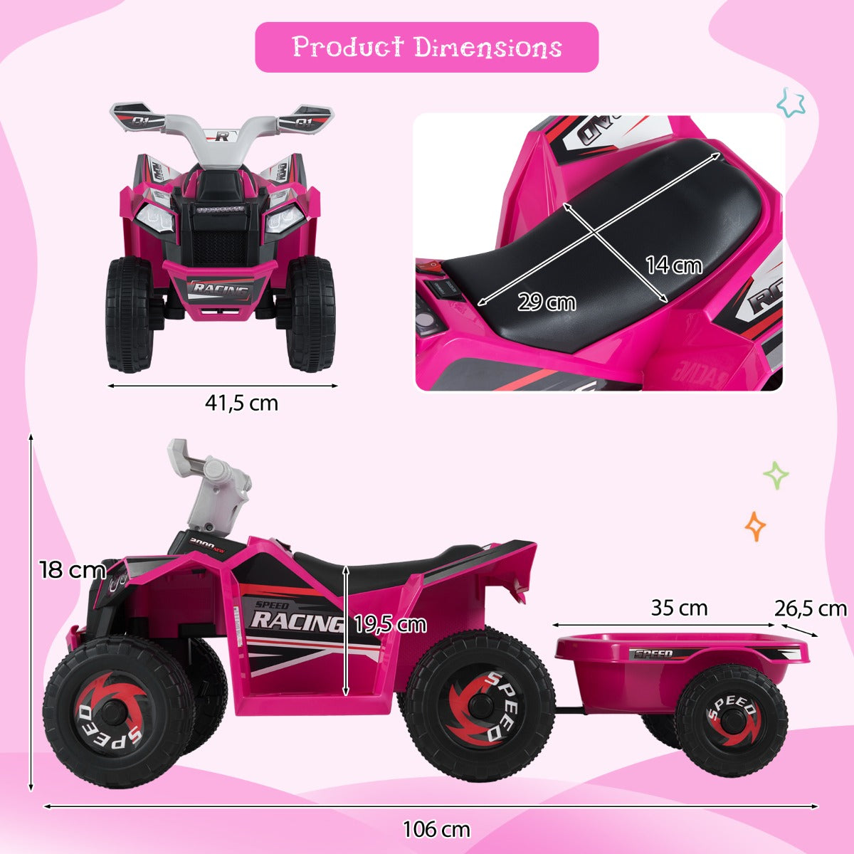 Livsk costway elektrische quad voor kinderen 6 v quad voor kinderen 2 3 km u roze 2