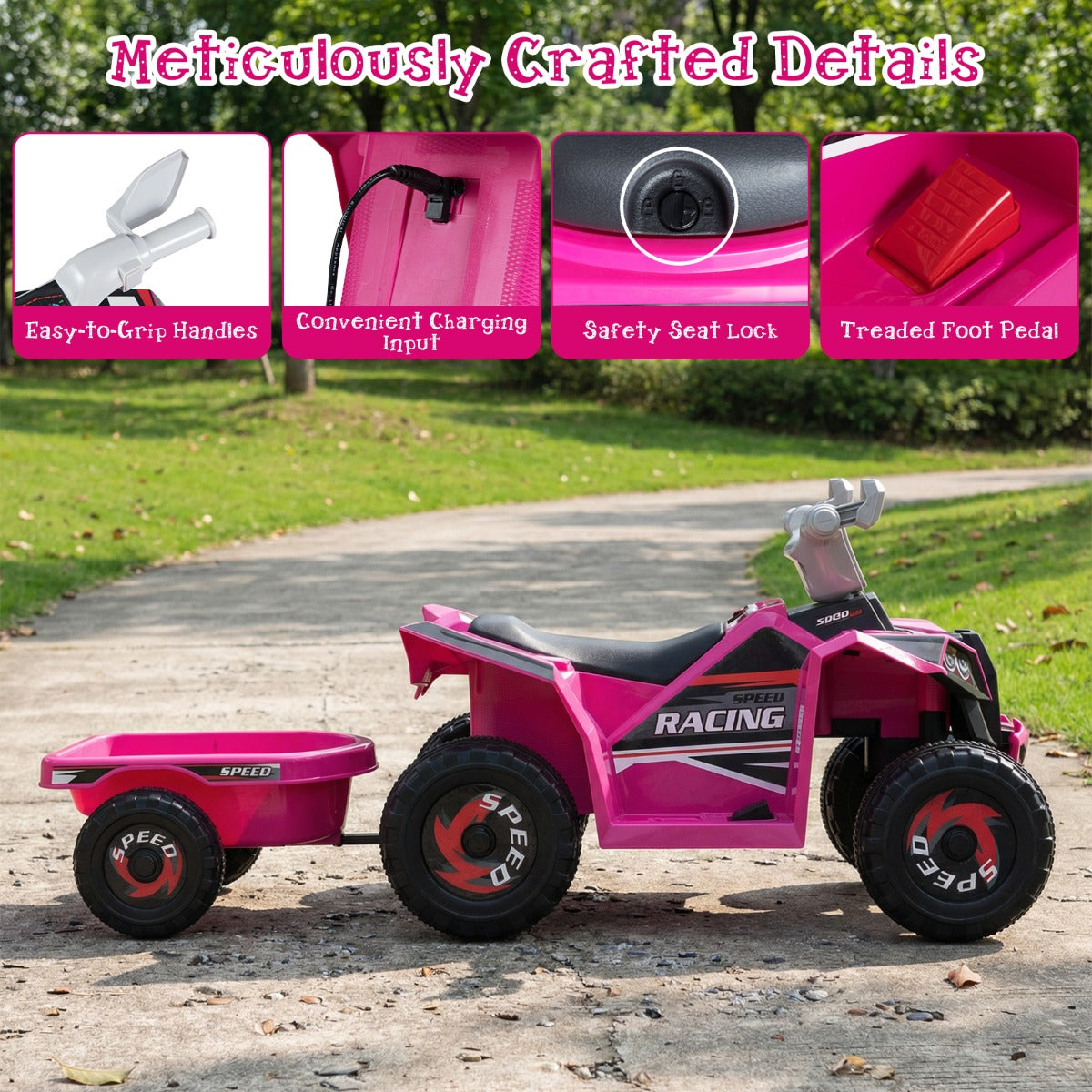 Livsk costway elektrische quad voor kinderen 6 v quad voor kinderen 2 3 km u roze 5