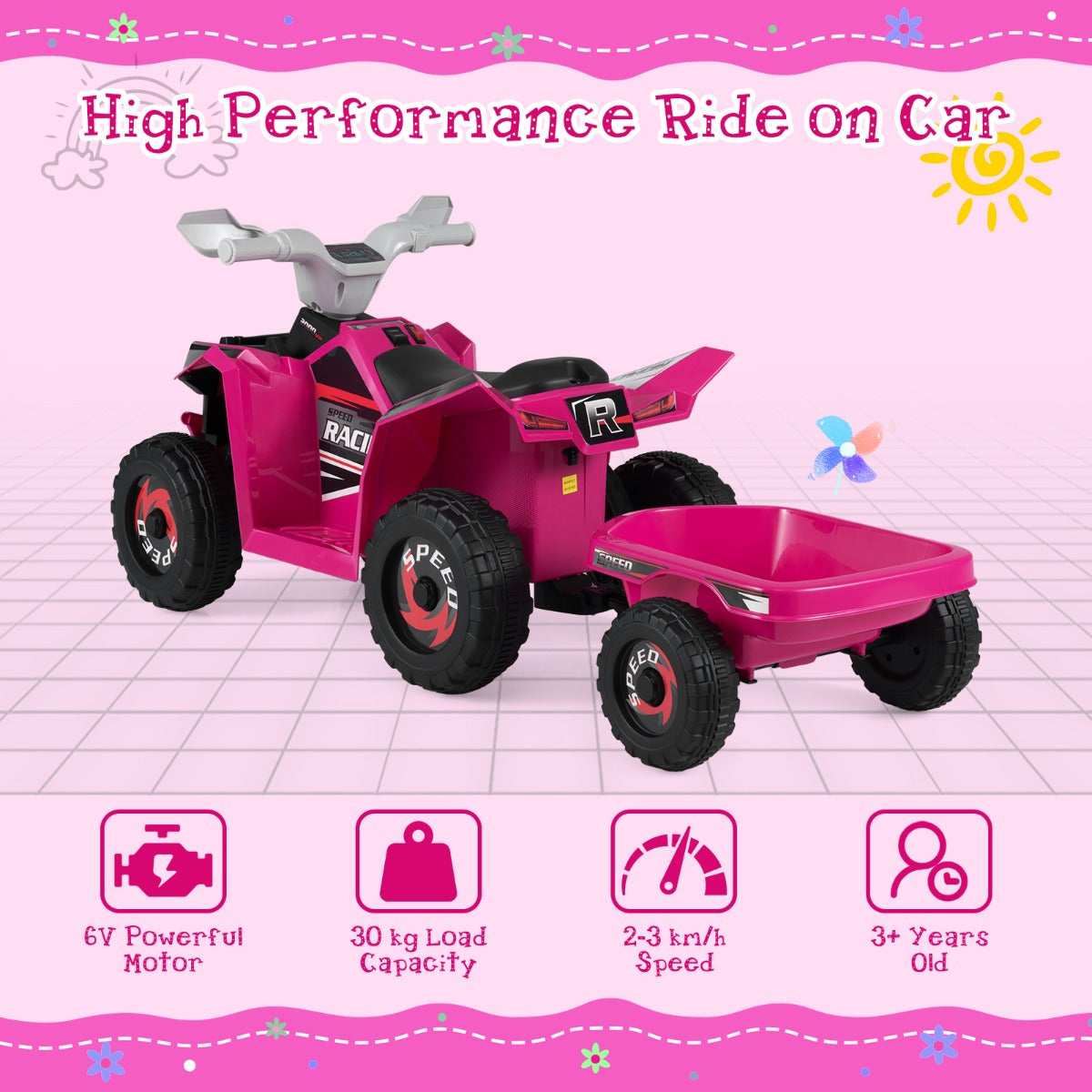 Livsk costway elektrische quad voor kinderen 6 v quad voor kinderen 2 3 km u roze 6