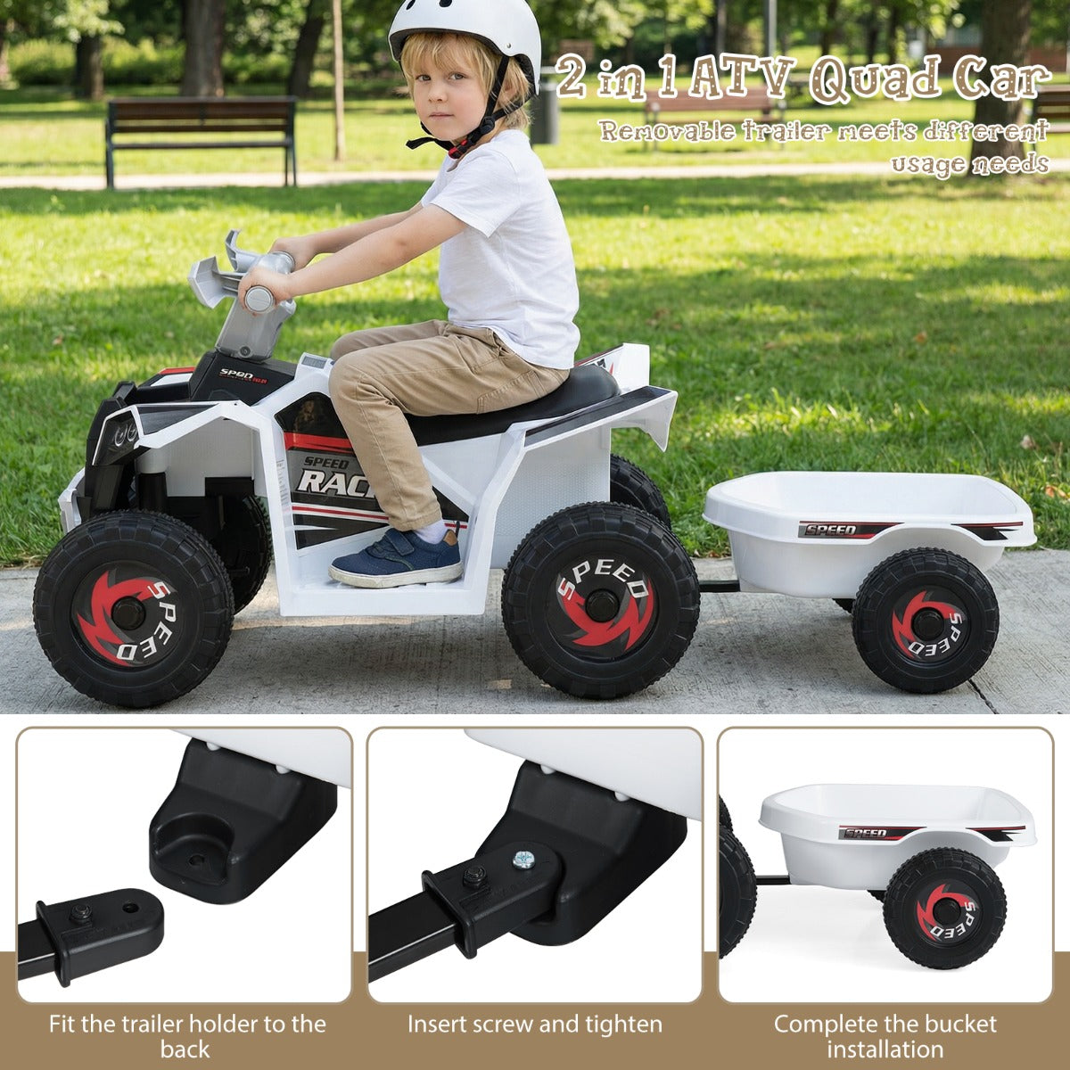 Livsk costway elektrische quad voor kinderen 6 v quad voor kinderen 2 3 km u wit 6