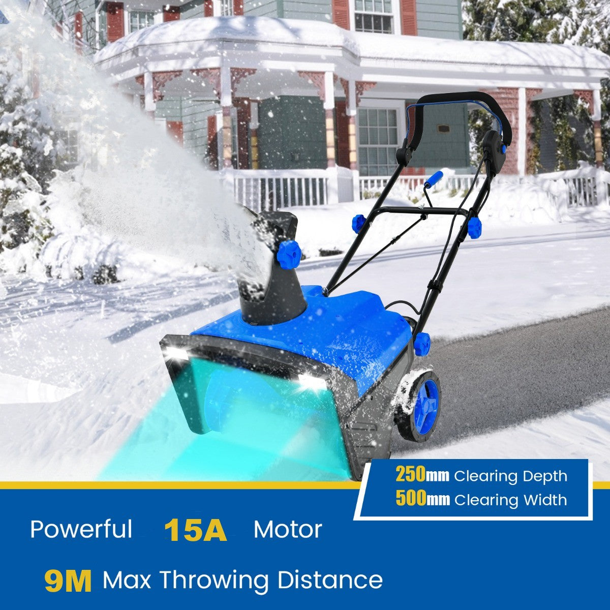 LIVSK Elektrische Sneeuwblazer - 2300 W Motor - 500 mm Werkbreedte - Tot 9 m Worpafstand - Eenvoudige Start - Blauw en Zwart