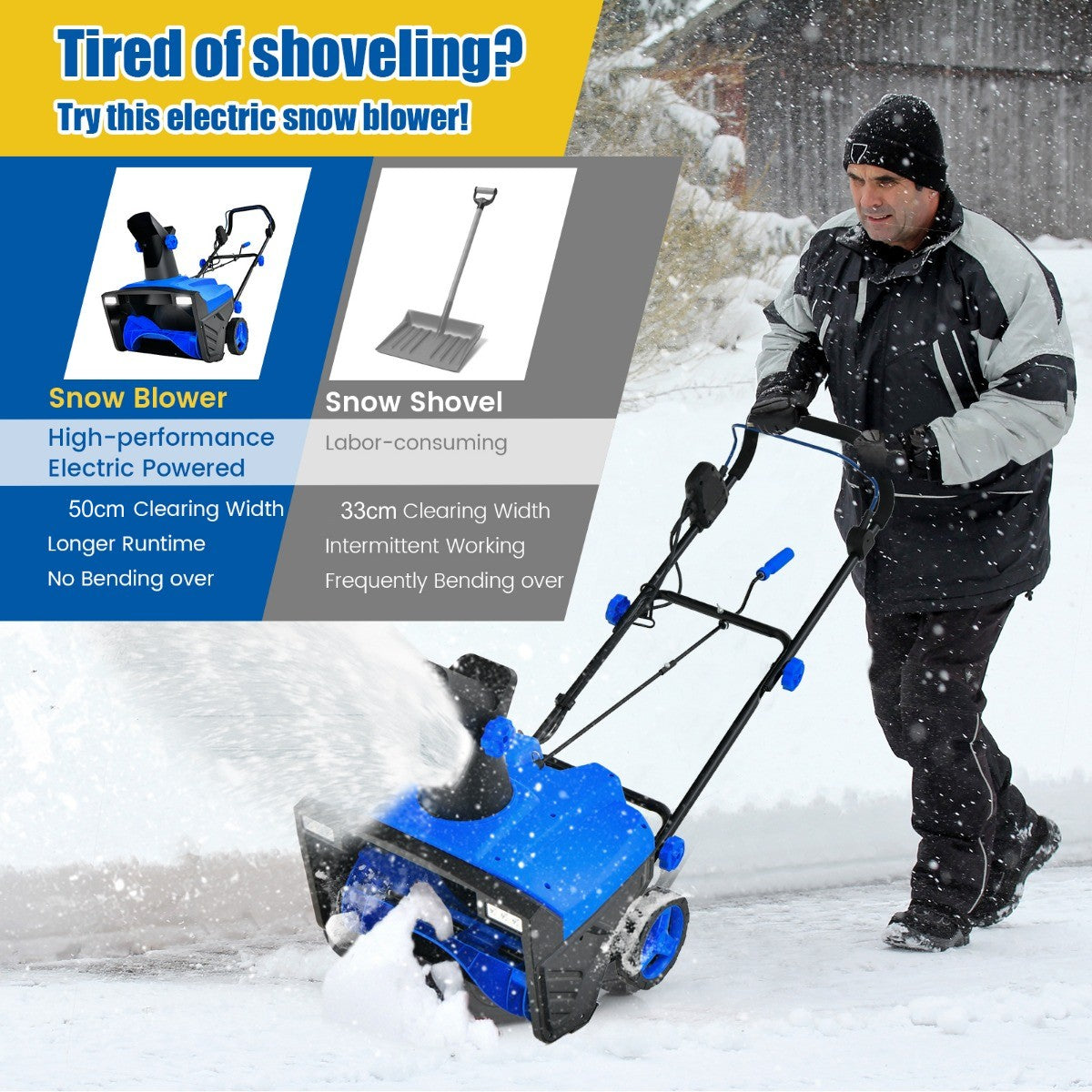 LIVSK Elektrische Sneeuwblazer - 2300 W Motor - 500 mm Werkbreedte - Tot 9 m Worpafstand - Eenvoudige Start - Blauw en Zwart