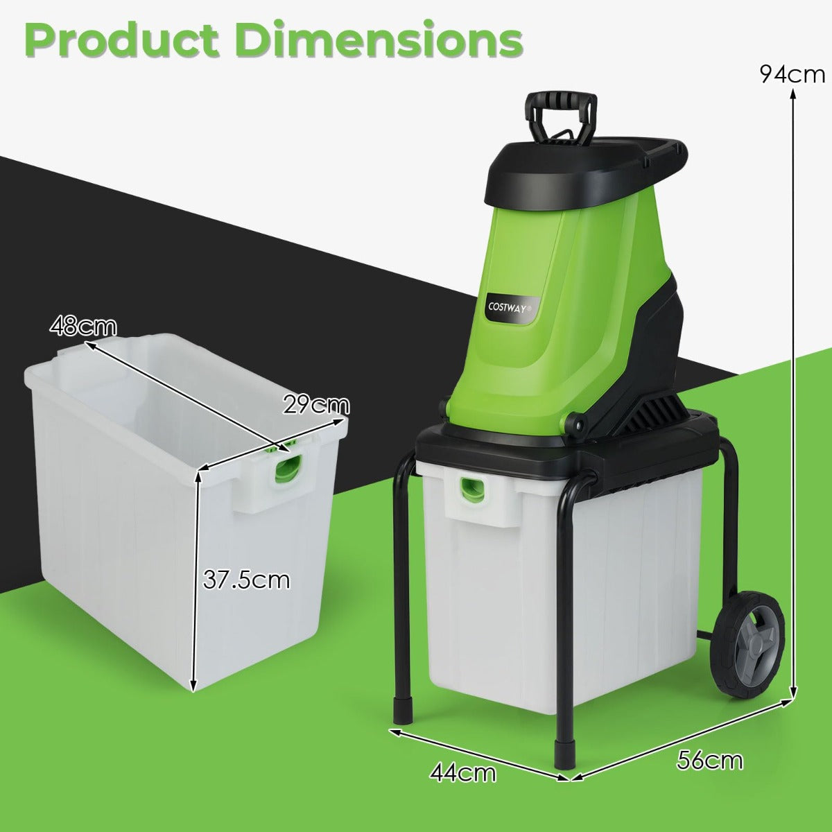 Livsk costway elektrische tuinversnipperaar 2800 w houtversnipperaar groen 1 1