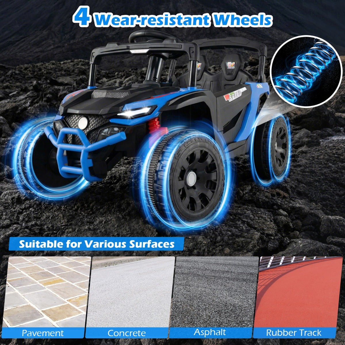 Livsk costway elektrische utv voor kinderen met afneembare aanhanger 12v kindertractor om mee te rijden met afstandsbediening voor ouders blauw 5