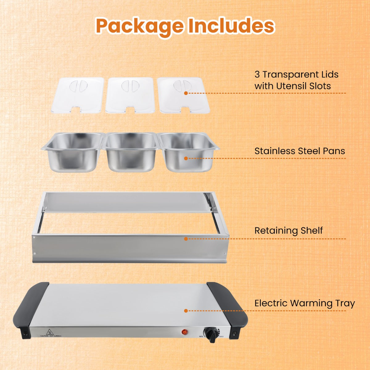 LIVSK Elektrische Buffetverwarmer - Instelbare Temperatuur 40℃-80℃ - 3 Roestvrijstalen Schalen - Onderhoudsvriendelijk -