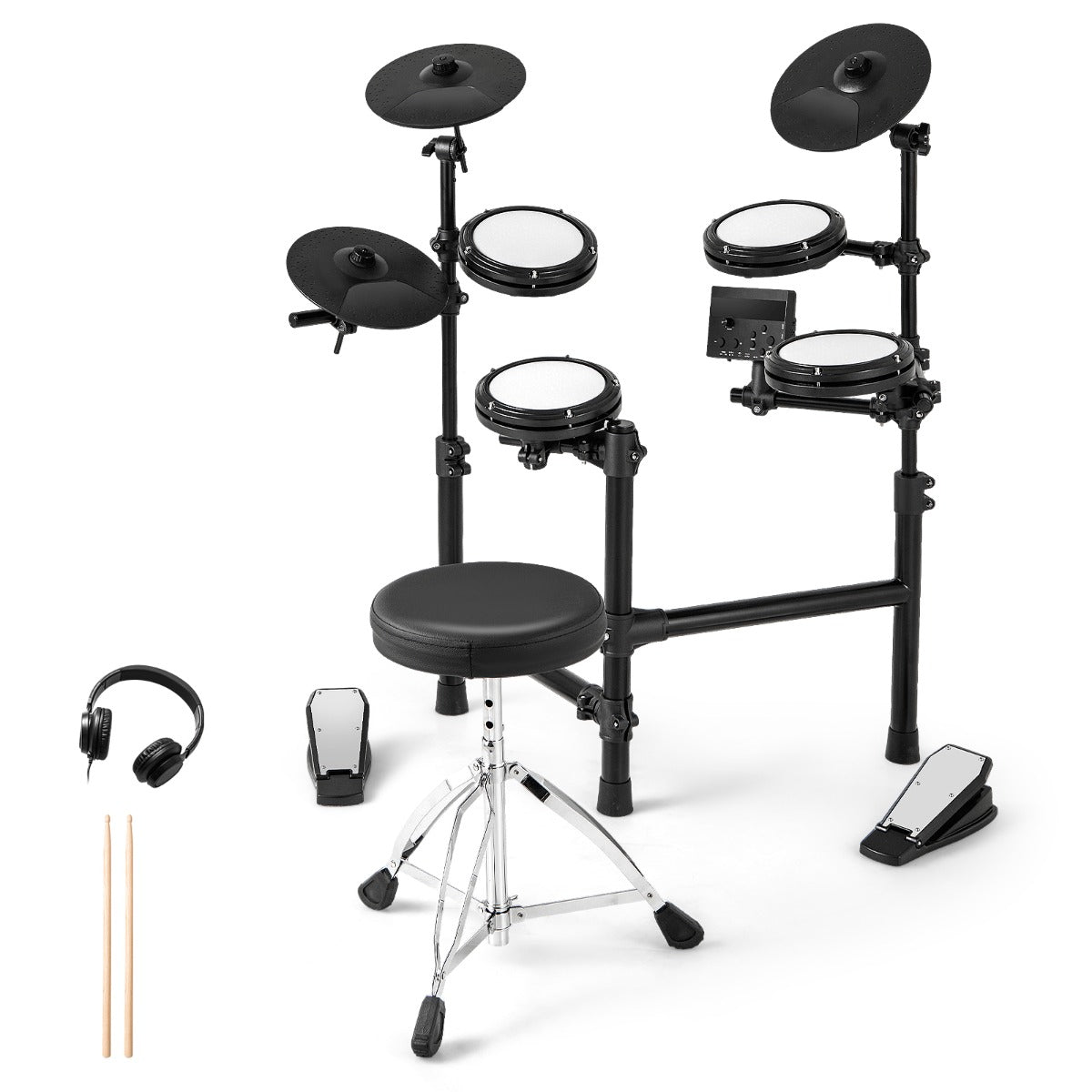 LIVSK Elektronische Drumset - Opvouwbaar met 150 Timbres - Inclusief Drumstokken en Koptelefoon - Compact - Zwart + Wit