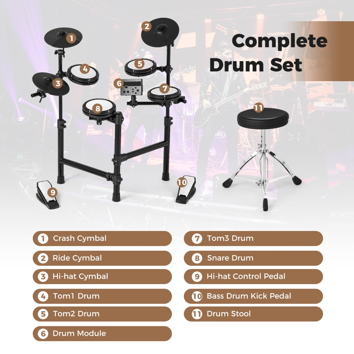 LIVSK Elektronische Drumset - Opvouwbaar met 150 Timbres - Inclusief Drumstokken en Koptelefoon - Compact - Zwart + Wit