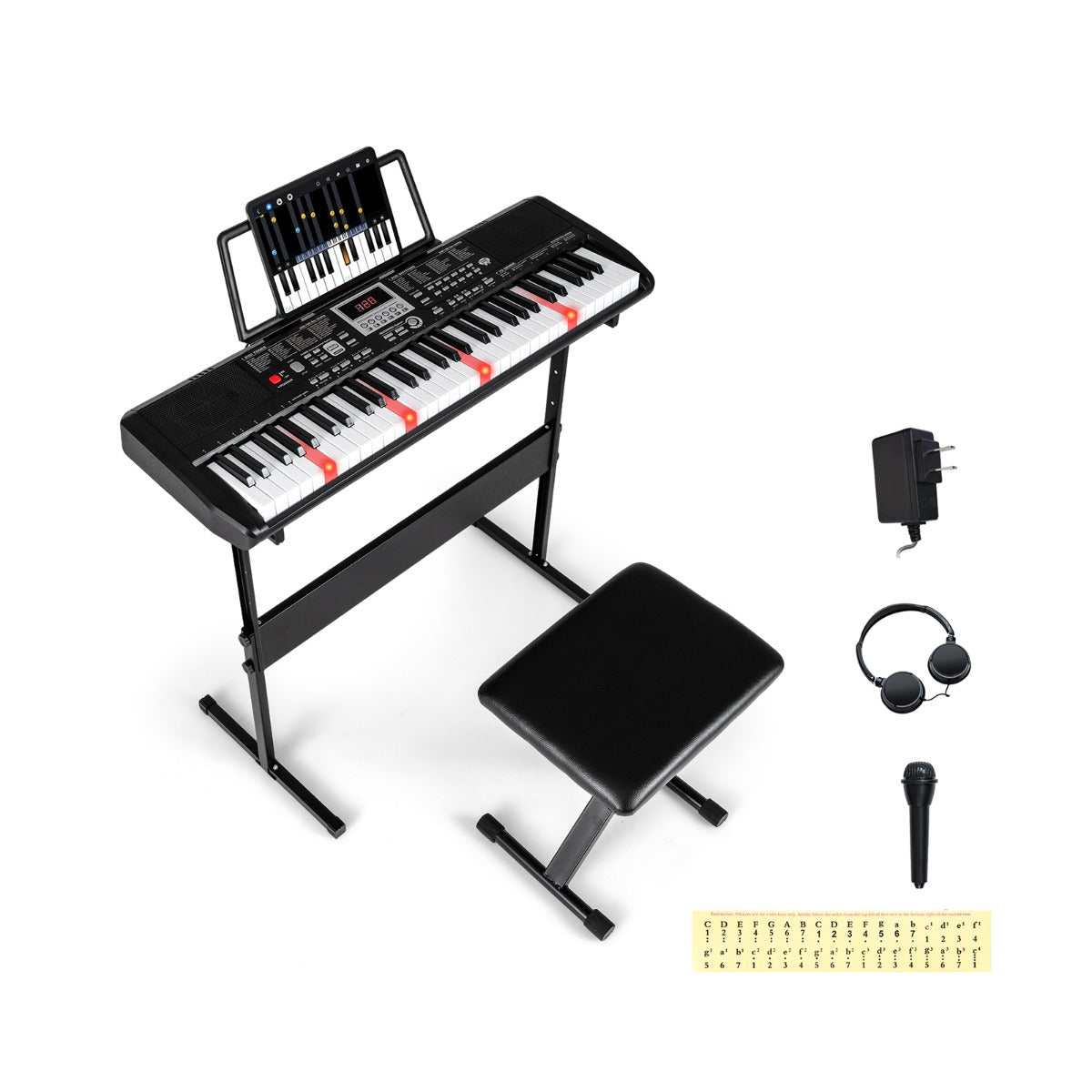 Livsk costway elektronisch keyboard met 61 toetsen digitale piano met verstelbare standaard en kruk