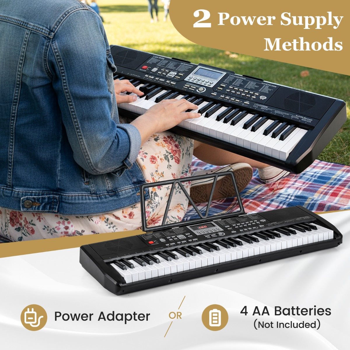 Livsk costway elektronisch keyboard met 61 toetsen digitale piano met verstelbare standaard en kruk 4