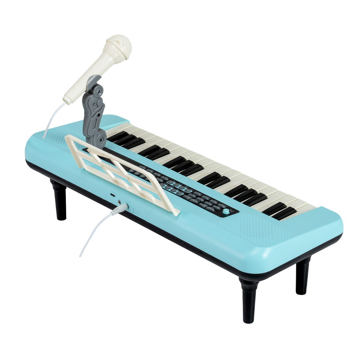 Livsk costway elektronische piano met 37 toetsen voor kinderen draagbaar instrument met microfoon muziekstandaard en afneembare standaard blauw 1 1