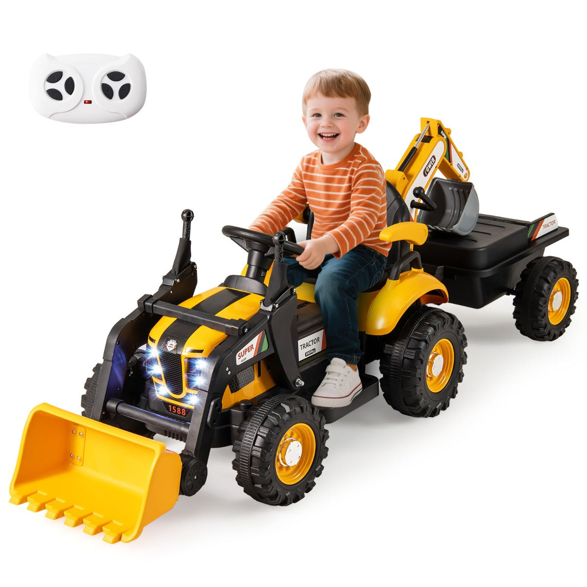 LIVSK 4 - in - 1 Rijdende Tractor met Aanhanger - Afstandsbediening - Handmatig en Elektrisch - Voor Kinderen van 3 - 8 jaar