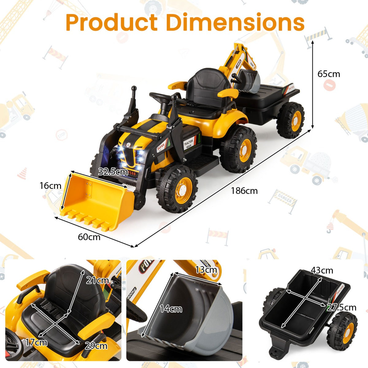 LIVSK 4 - in - 1 Rijdende Tractor met Aanhanger - Afstandsbediening - Handmatig en Elektrisch - Voor Kinderen van 3 - 8 jaar