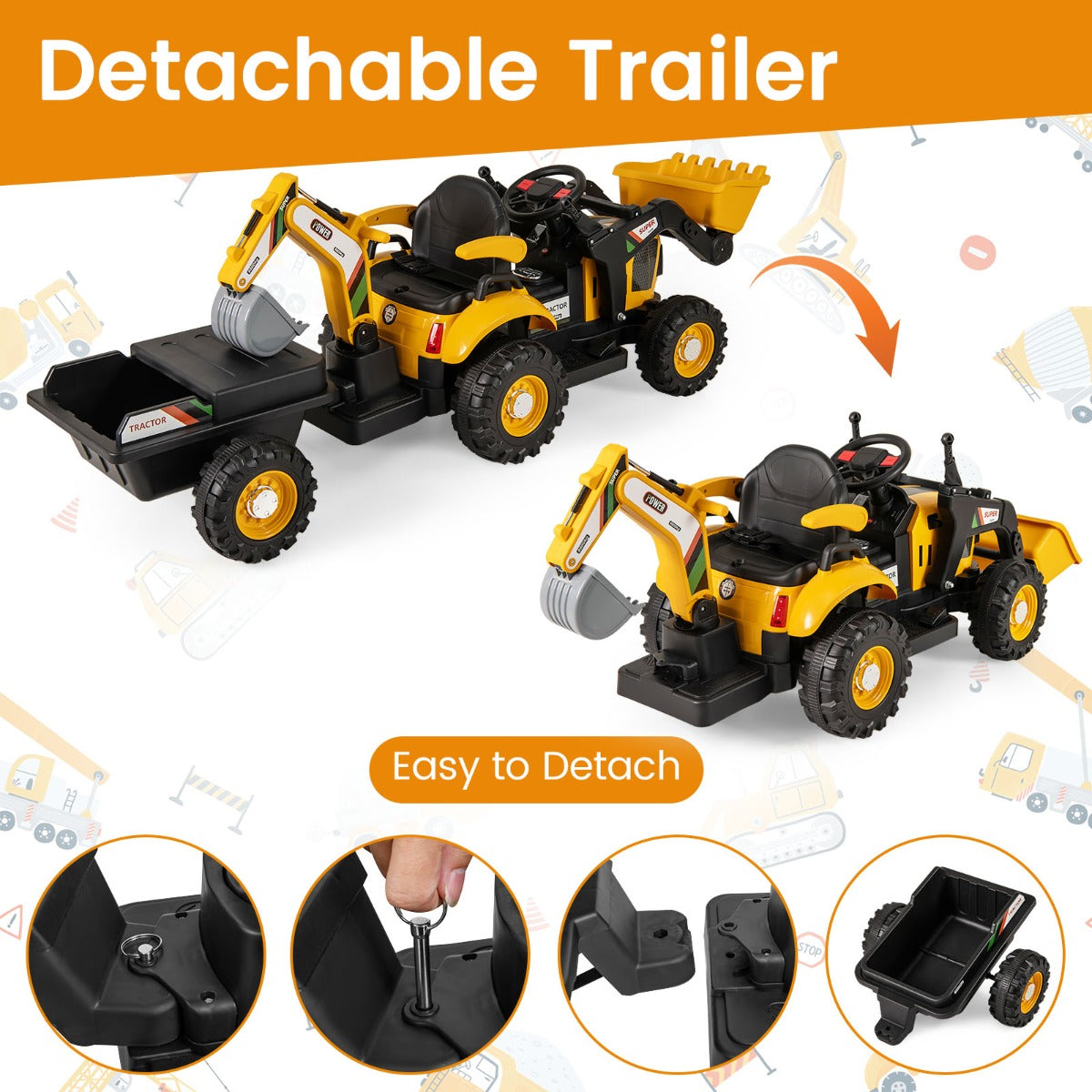 LIVSK 4 - in - 1 Rijdende Tractor met Aanhanger - Afstandsbediening - Handmatig en Elektrisch - Voor Kinderen van 3 - 8 jaar