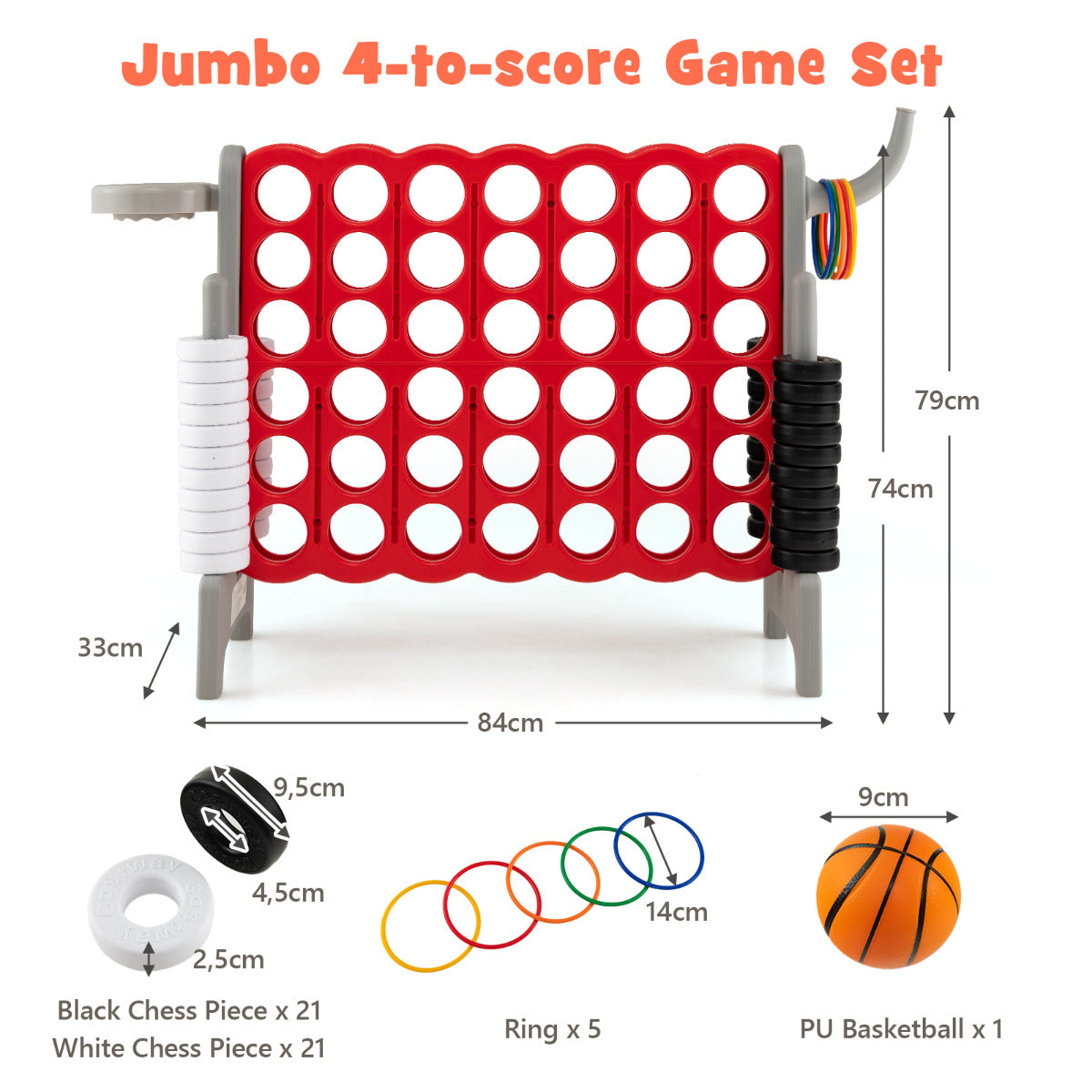 LIVSK 4-in-een-rij Spelset - Duurzaam PP en PE - Voor Binnen en Buiten - Vaardighedenontwikkeling - 84 x 33 x 74 cm - Zoals