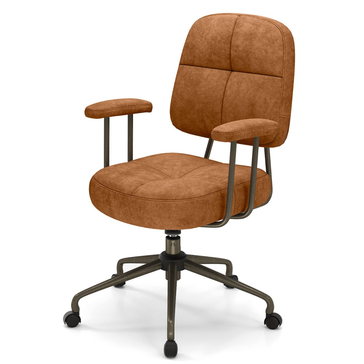 LIVSK Ergonomische Bureaustoel - 13 cm Gewatteerd Zitkussen - Verstelbaar en Kantelbaar - 360° Wielen - Tot 150 kg - Bruin