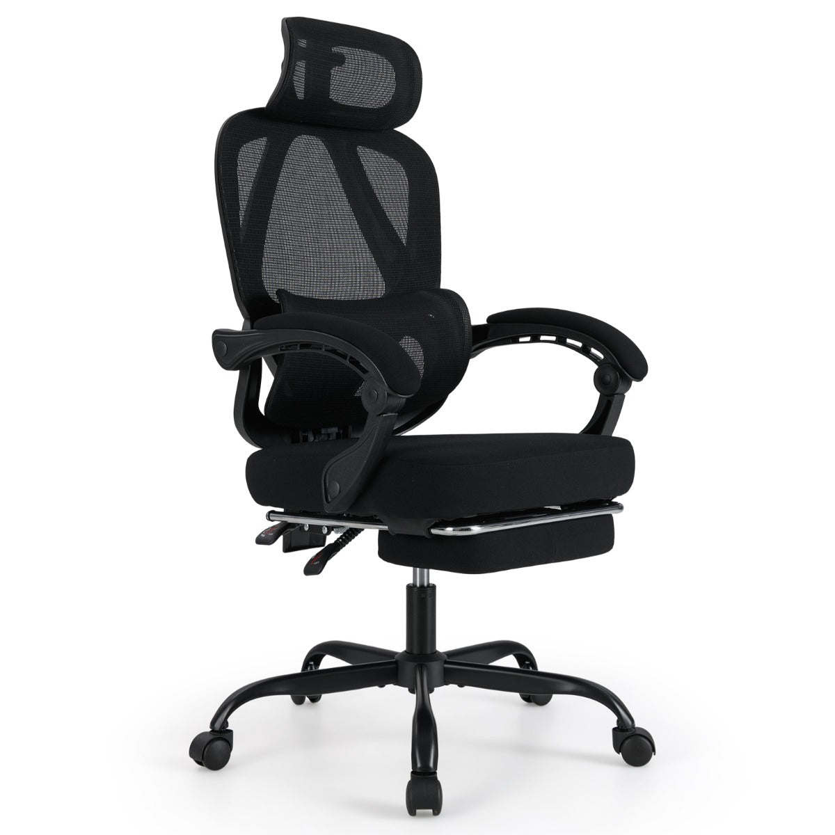 LIVSK Ergonomische Bureaustoel met Uitschuifbare Voetensteun - Verstelbare Rugleuning en Hoofdsteun - 360° Wielen - Tot 158 kg -