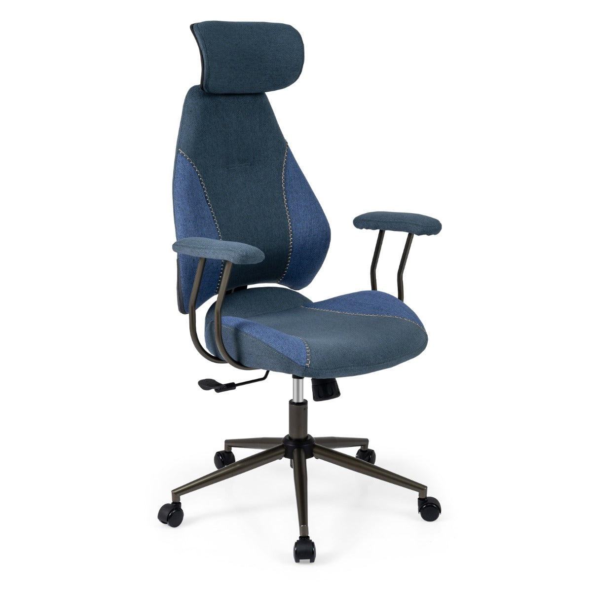 Livsk costway ergonomische bureaustoel met linnen beklede hoofdsteun comfortabele gamingstoel verstelbaar draaibaar blauw 1 1