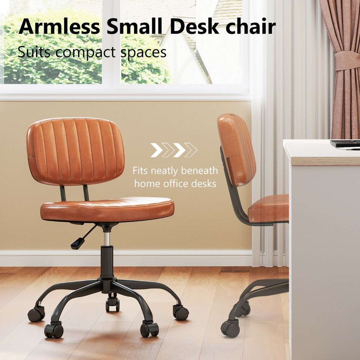 LIVSK Ergonomische Bureaustoel - U-vormige Lendensteun - Verstelbare Zithoogte 45,5-55 cm - Bruin - Tot 125 kg - Compact Design